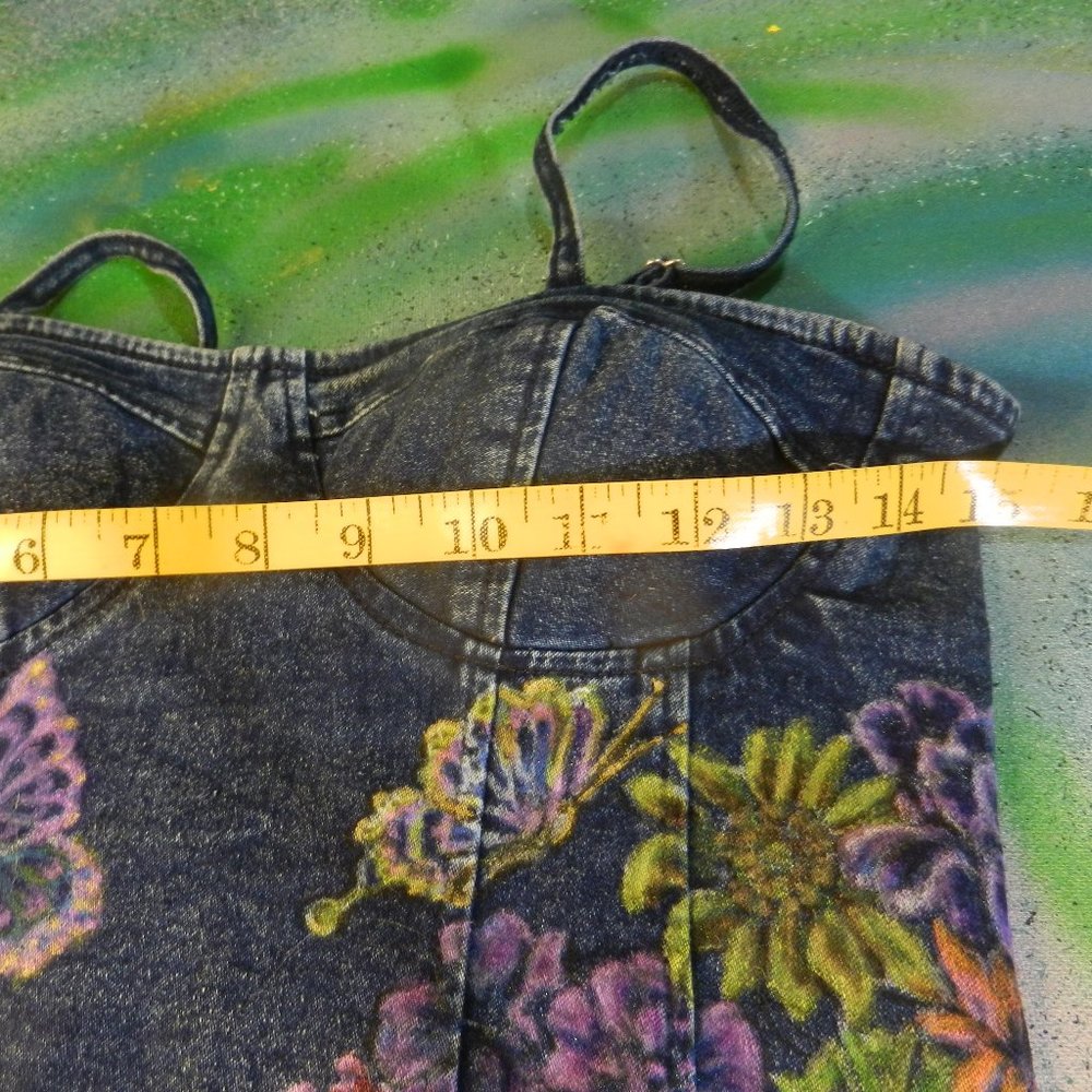 HAND CRAFTED floral denim bustier OOAK custom hand painted jean camisole top - Picture 12 of 16